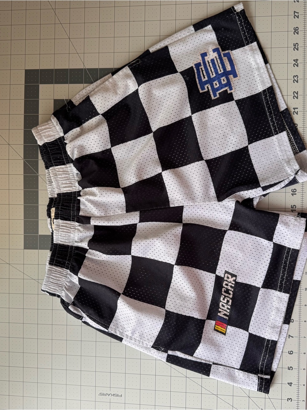 Eric Emanuel Black and White NASCAR Checkered Athletic Shorts